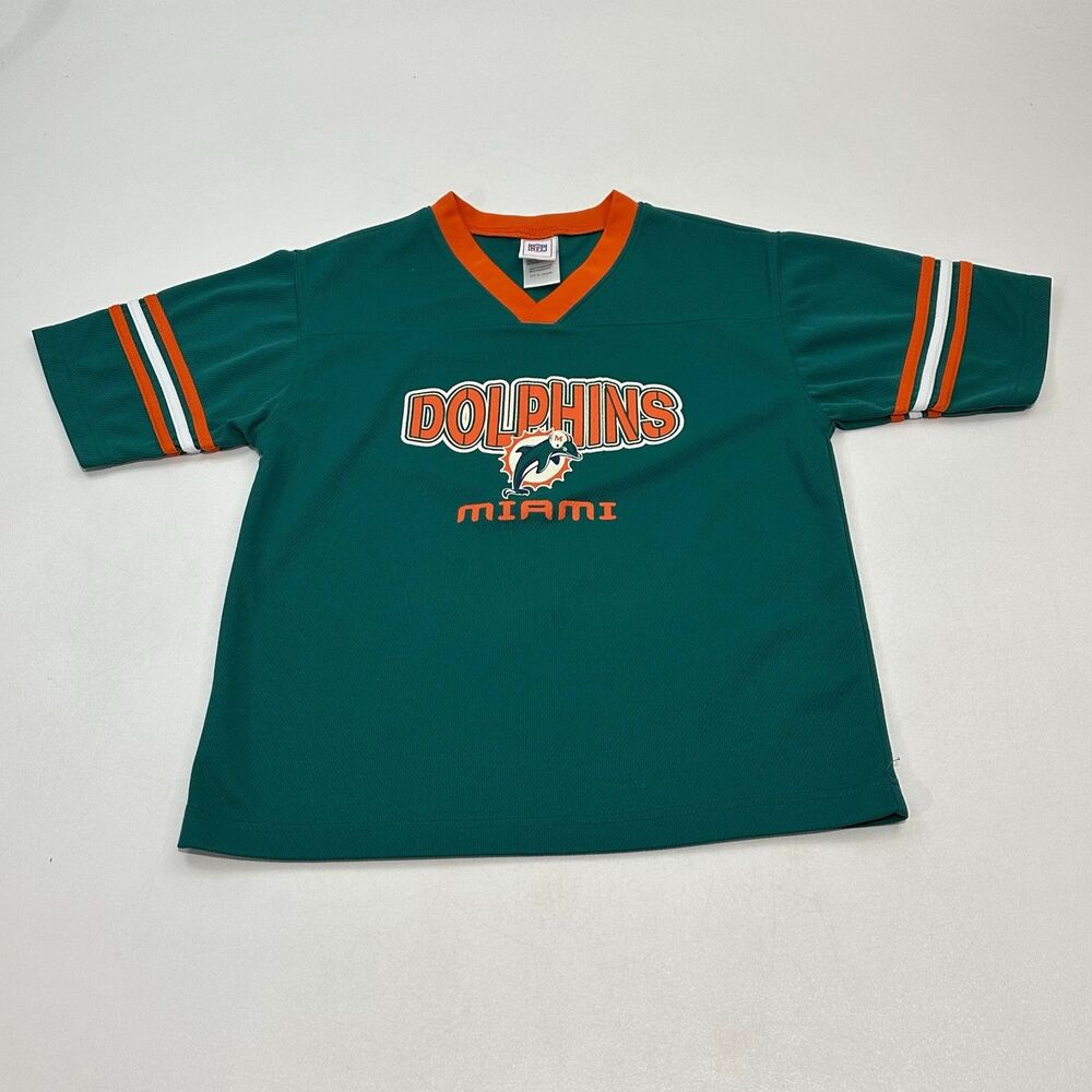 NFL Youth Miami Dolphins Jersey Green Orange Logo, Size L (14-16)
